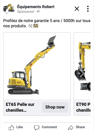 publicité équipements robert construction, excavation et paysagement